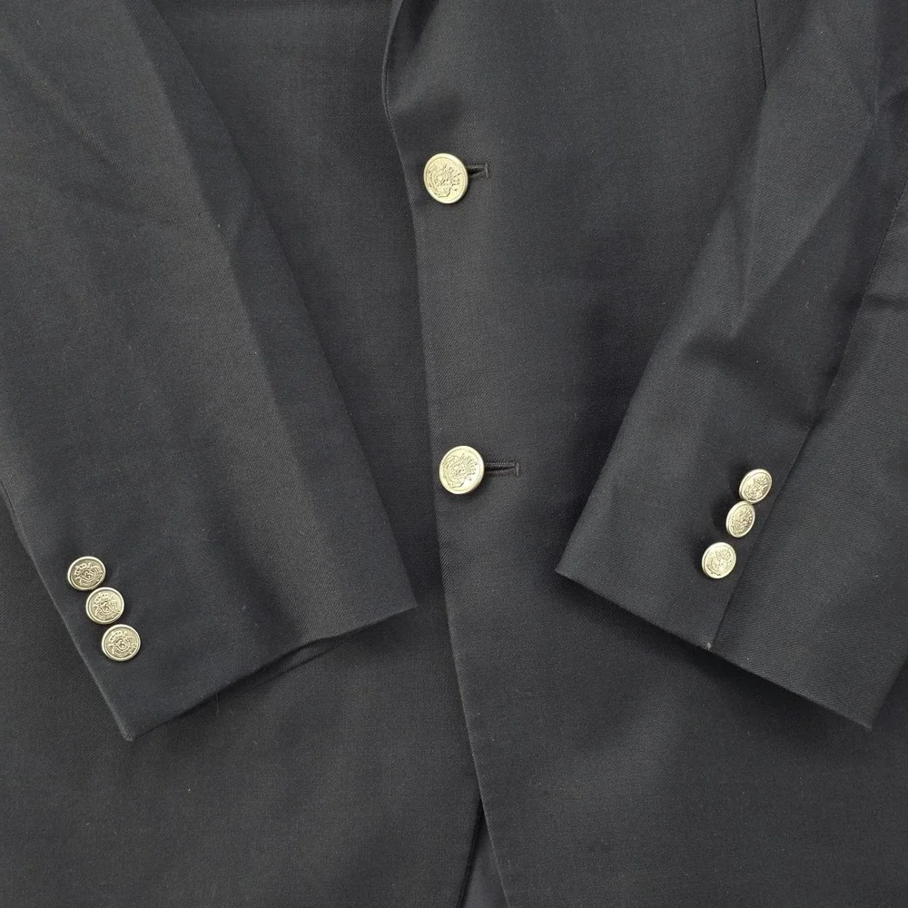 Brooks 346 Navy Blue Wool Cashmere Blazer Silver Crest Buttons Mens 46R Casual
